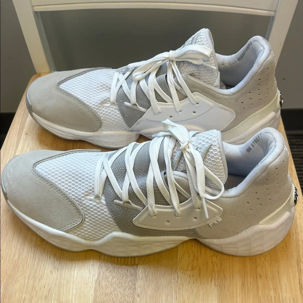 Adidas James Harden Vol 4 White Gray Basketball Shoes Mens Size 14 EF9653